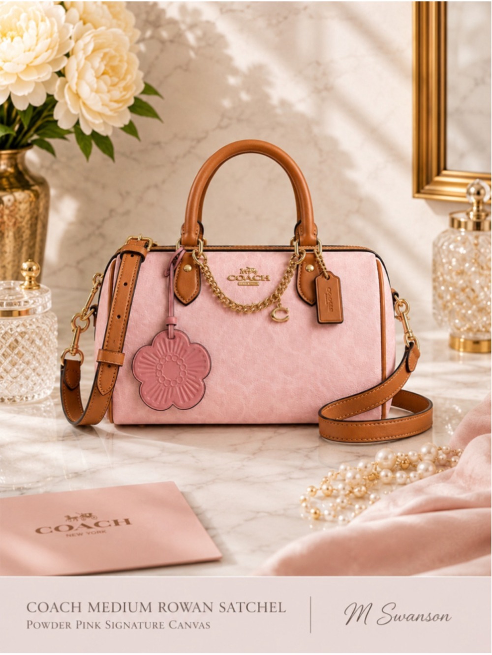 NEW Coach Medium Powder Pink Signature Rowan Satchel CEA18 NWT
